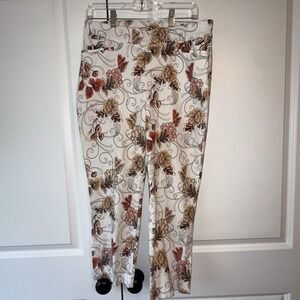Chico's Floral Print Pants Size 2 Cropped Stretch Slim Ankle Women